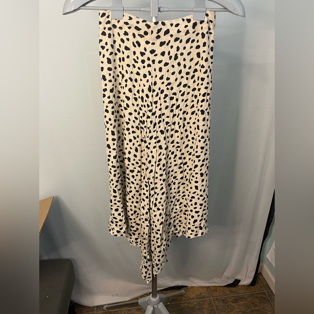 Dailylook Midi Skirt Women XS Black Multi Spot Animal Print Side Zip‎ High Rise